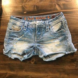 Rock revival denim shorts